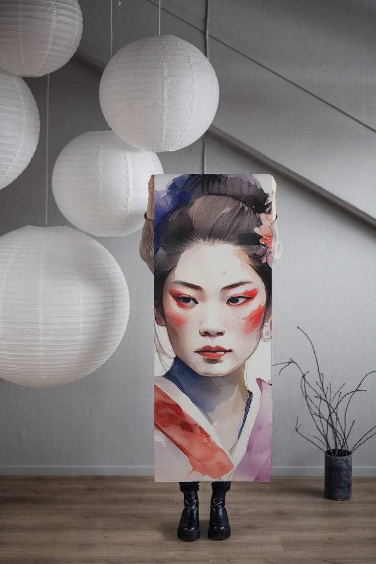 Watercolor Modern Geisha #3 wallpaper roll
