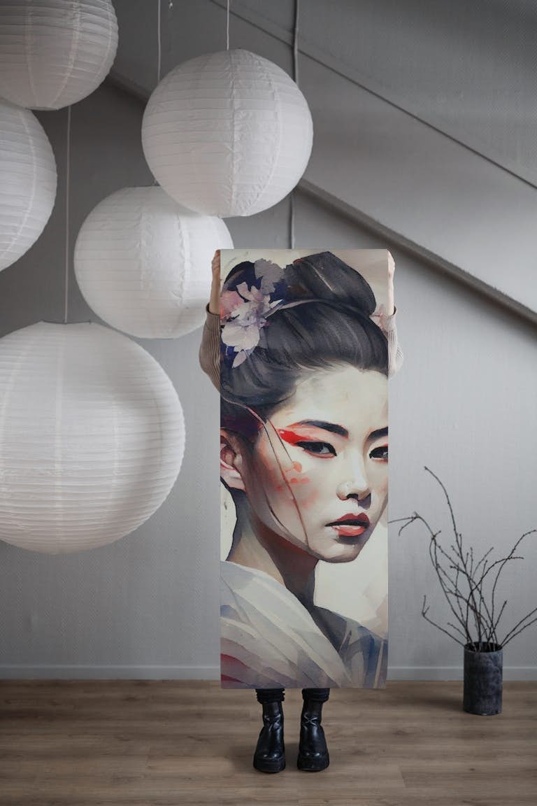 Watercolor Modern Geisha #8 wallpaper roll