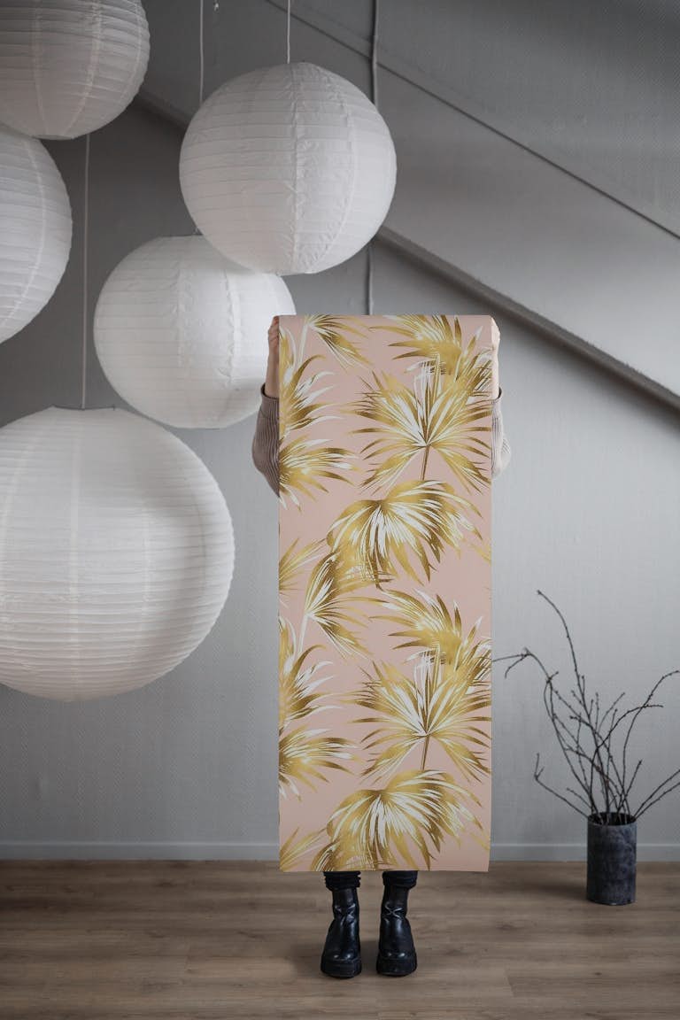 Golden palm leaf and pink tapetit roll