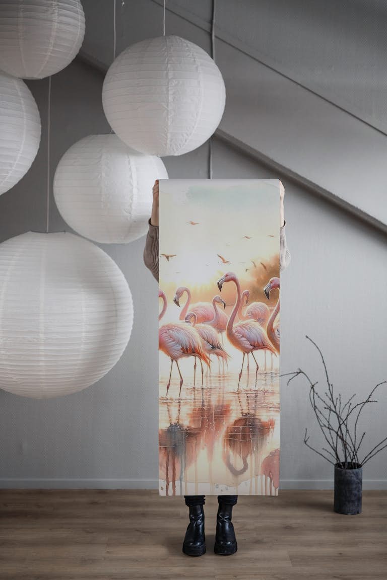 Serene Flamingo Sunrise carta da parati roll
