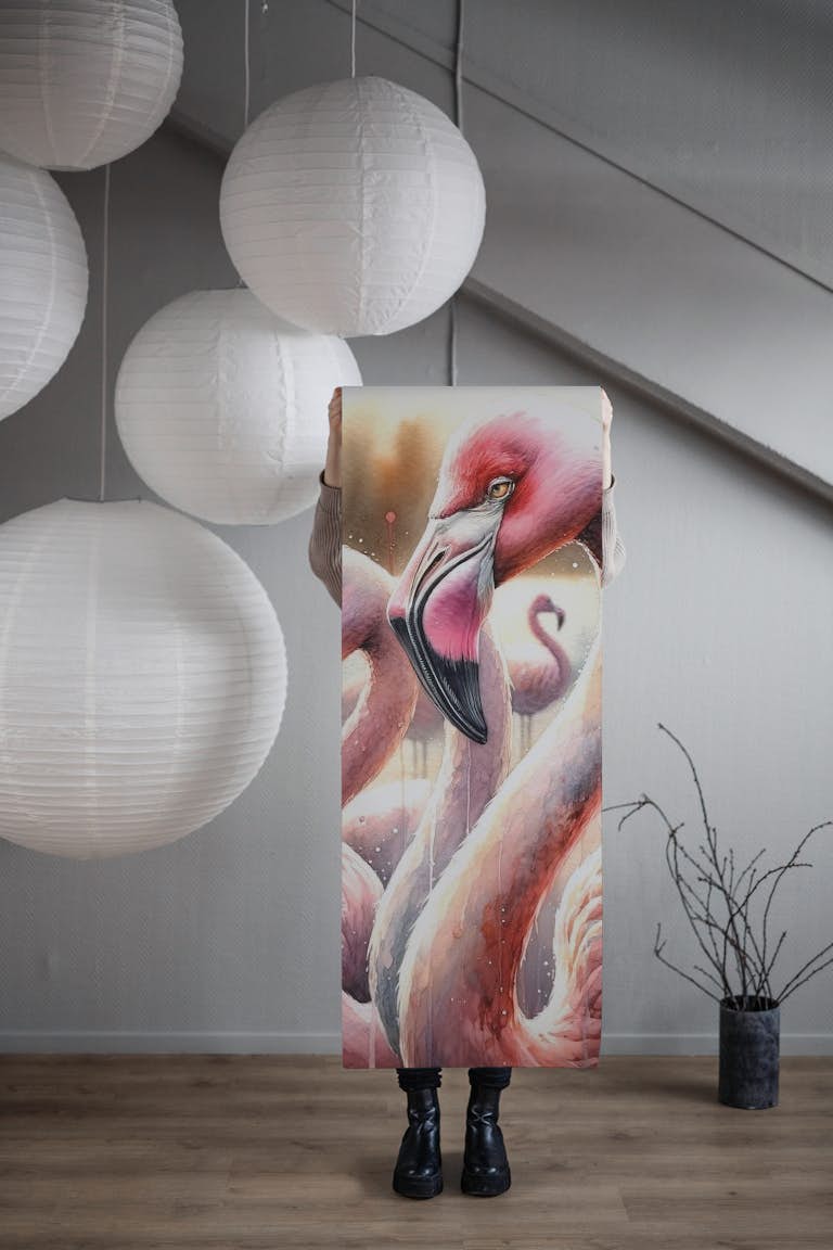 Watercolor Flamingos papel de parede roll