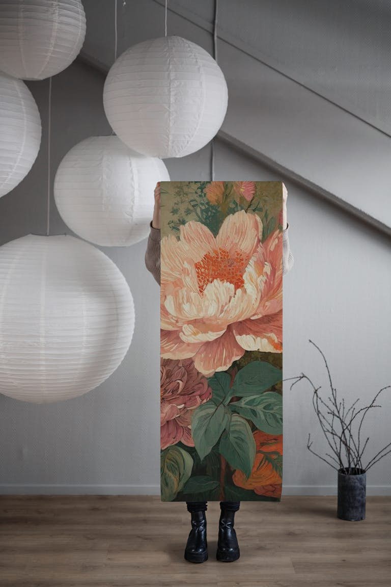 Baroque summer flowers wallpaper roll