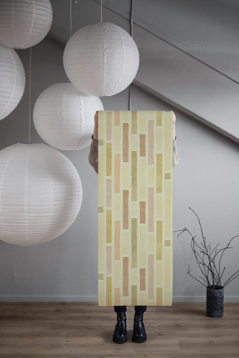 Textured earthtoned bauhaus stripes papel de parede roll