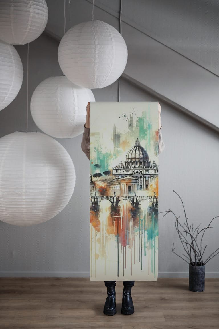 Watercolor Skyline Rome tapetit roll