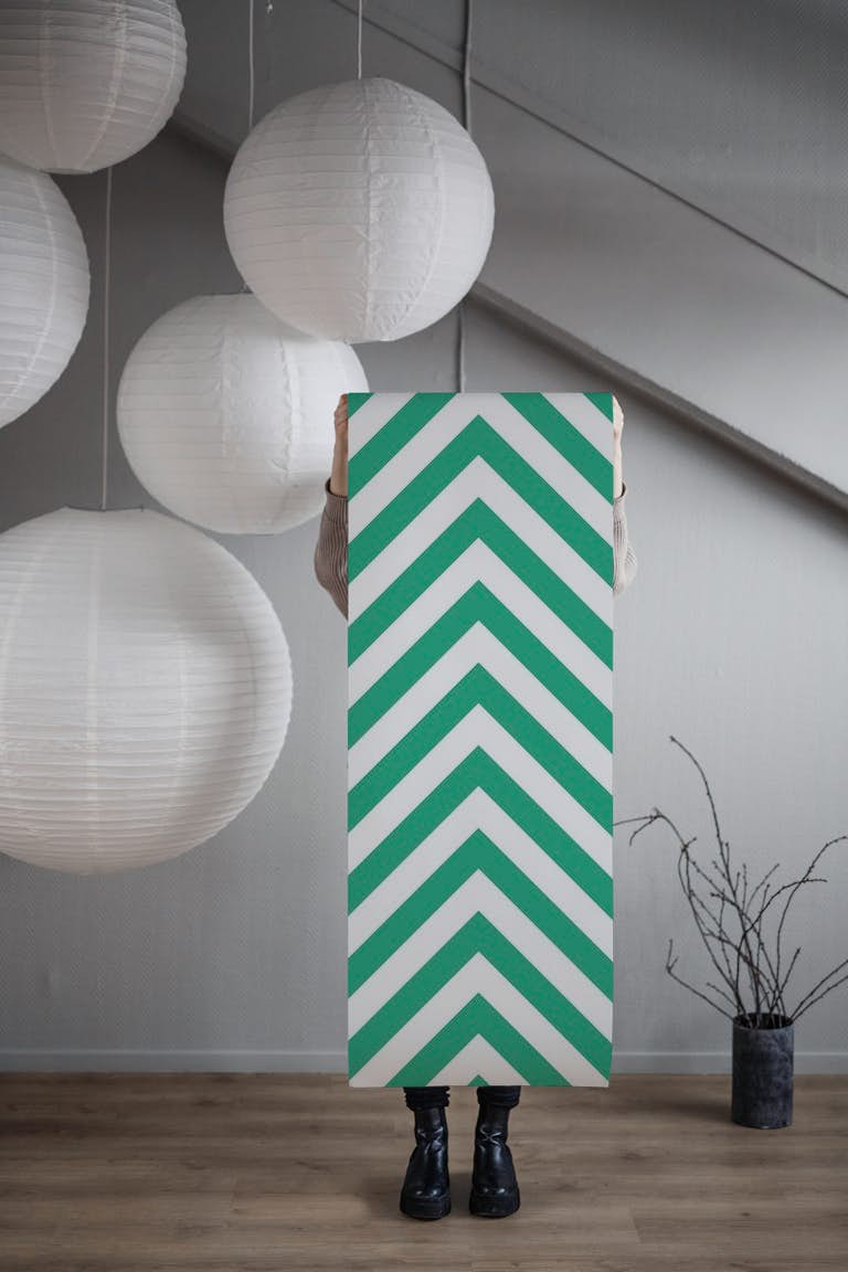 White green chevron pattern papel de parede roll