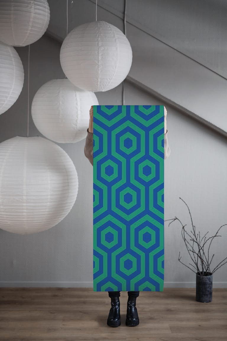 Beehive in blue and green behang roll