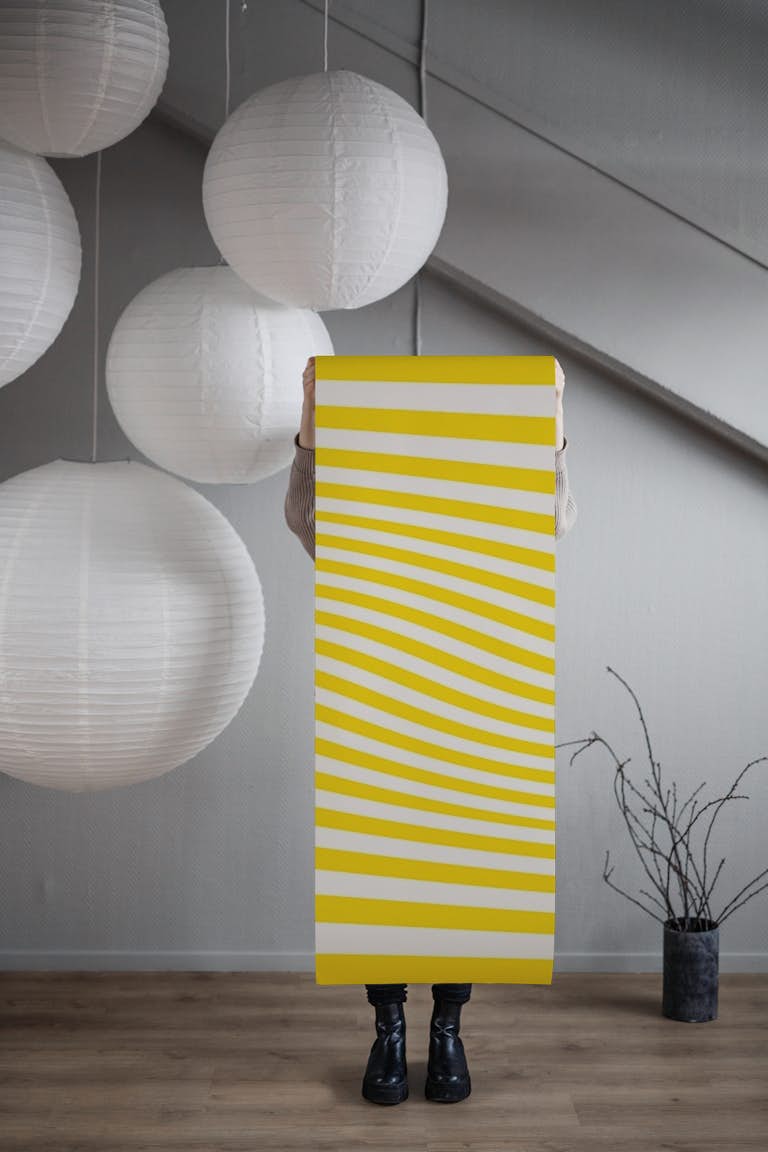 Yellow Scandi Mid Century Modern Wave Stripes papel de parede roll