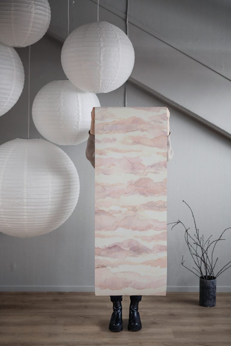 Watercolour Zephyr Clouds - Pink papel de parede roll