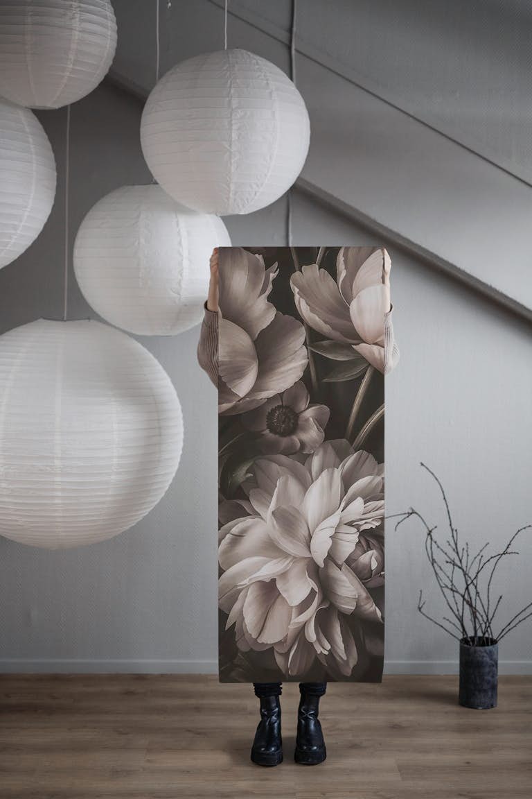 Baroque Maximalist Moody Flower Garden wallpaper roll