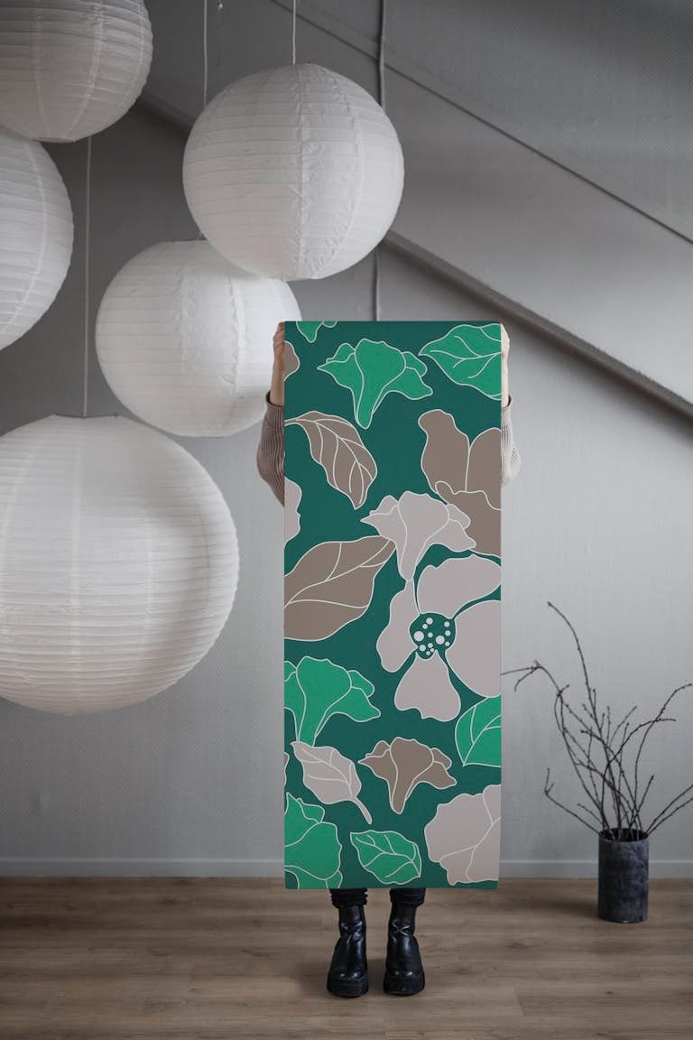 Jumbo Floral pattern in tan and mocha papiers peint roll