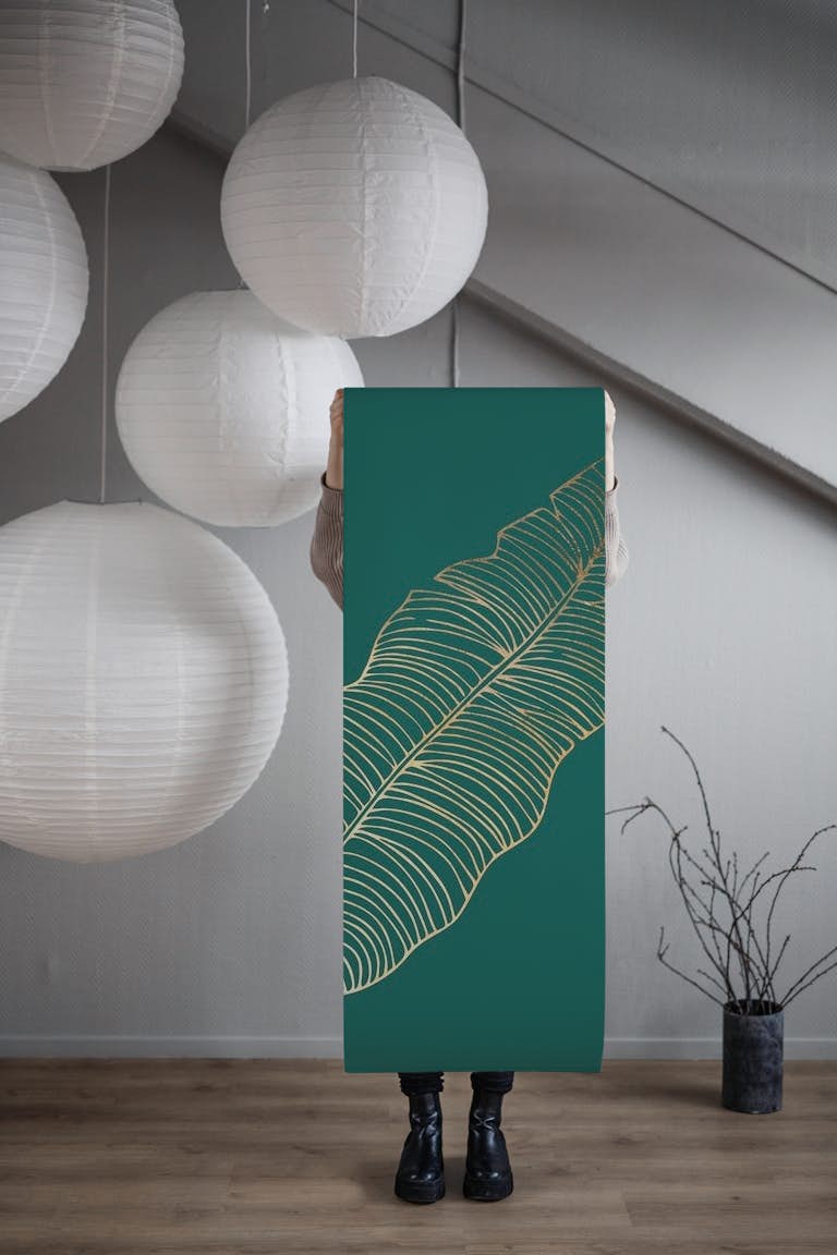 Jungle green jumbo palm leaf papel de parede roll