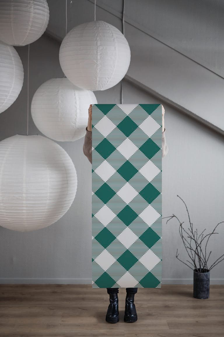 Plaid trending pattern in green color papel de parede roll