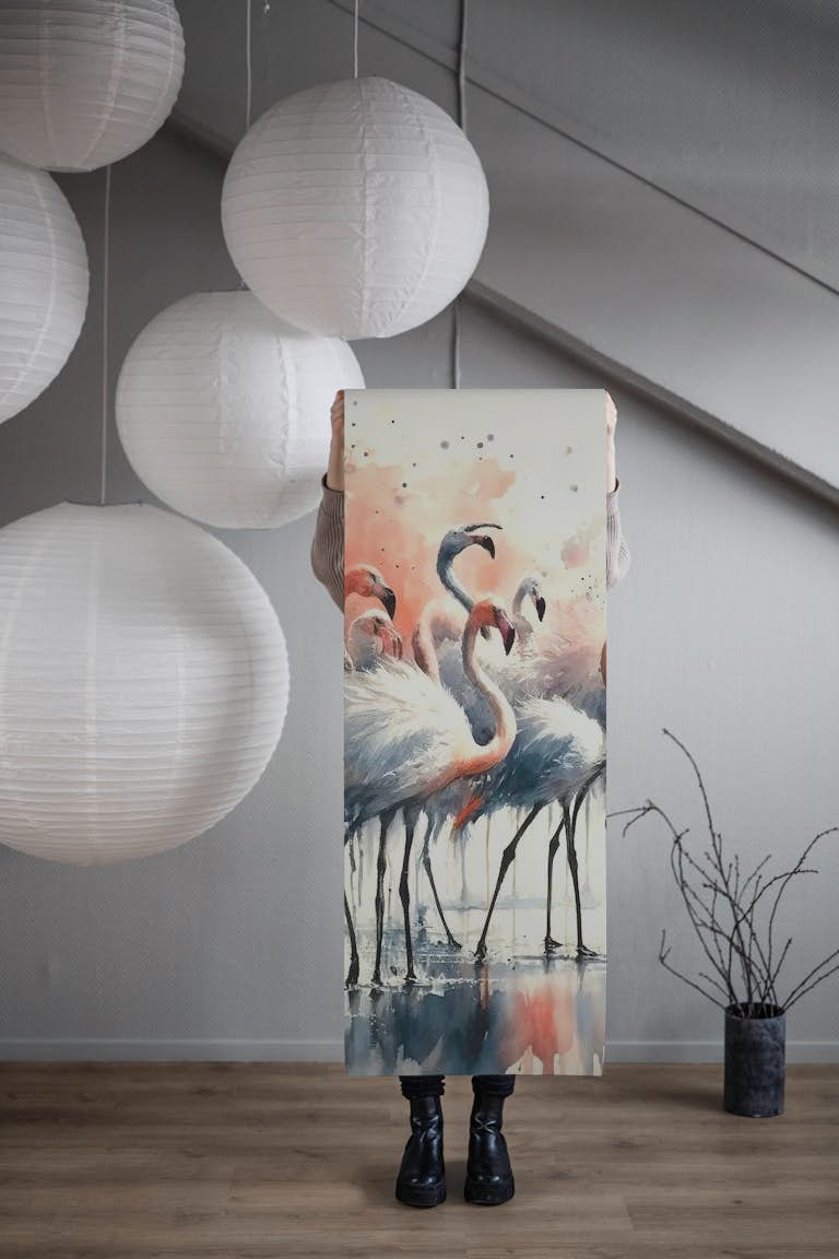 Elegance of Flamingos at Rest papel pintado roll