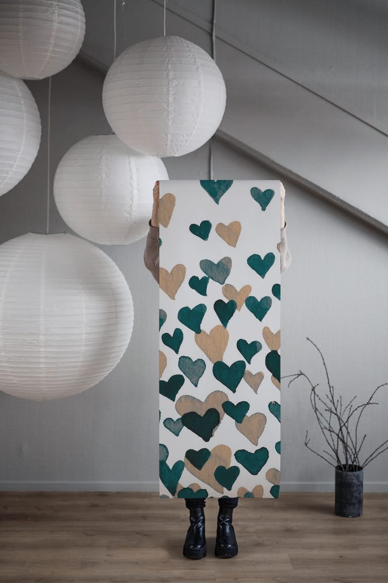 Valentines day hearts neutral palette papel de parede roll
