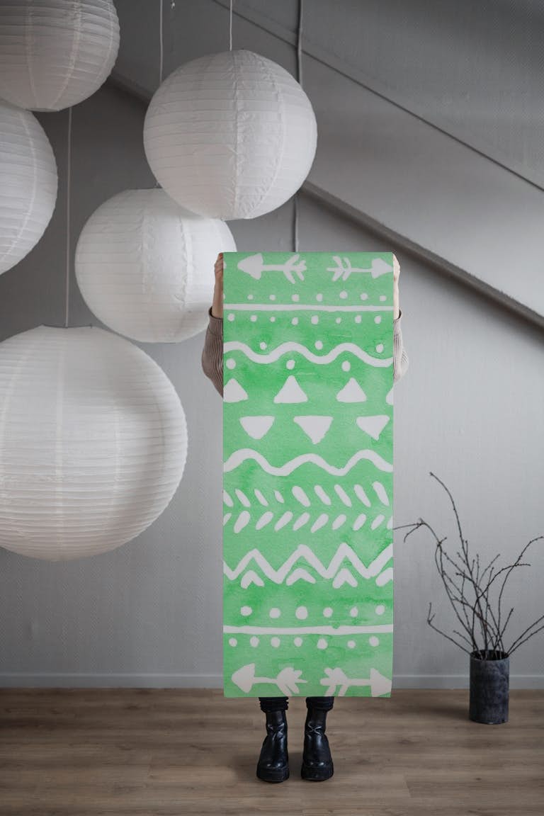 Boho tribal pattern green papiers peint roll