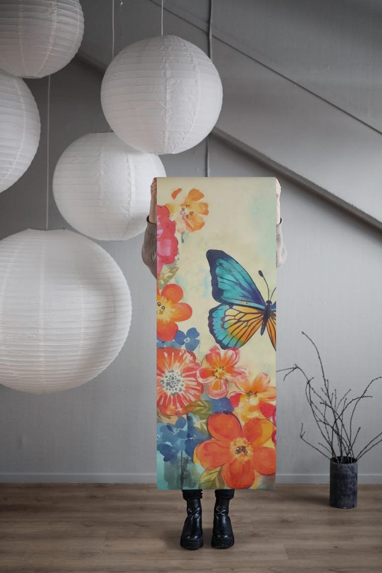 Multicolor Flower And Butterfly Garden wallpaper roll