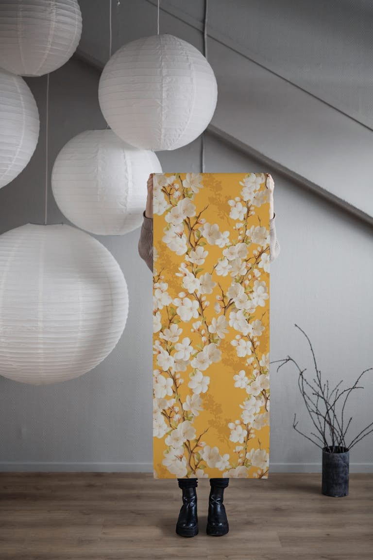 Cherry blossom indian yellow MURAL scale a ταπετσαρία roll