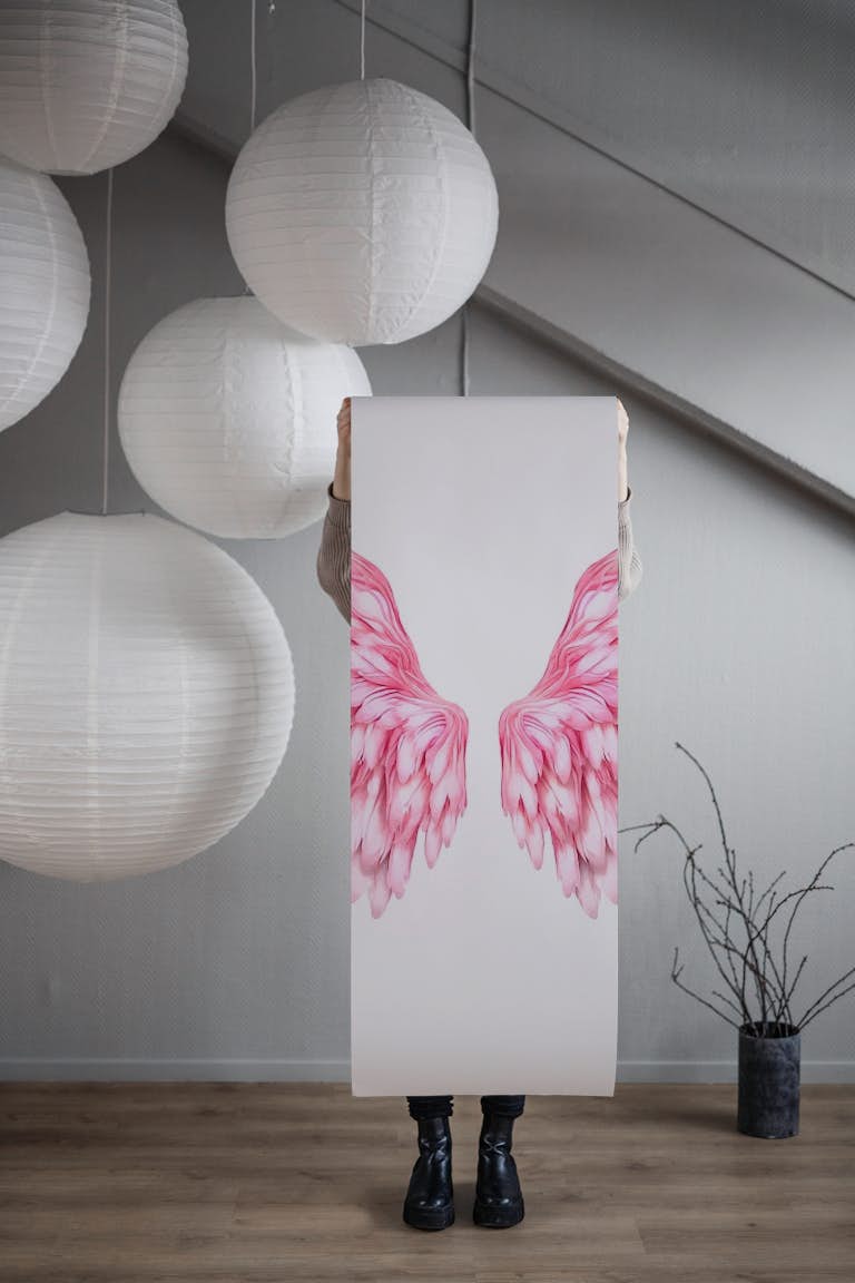 Pink Watercolor Angel Wings behang roll