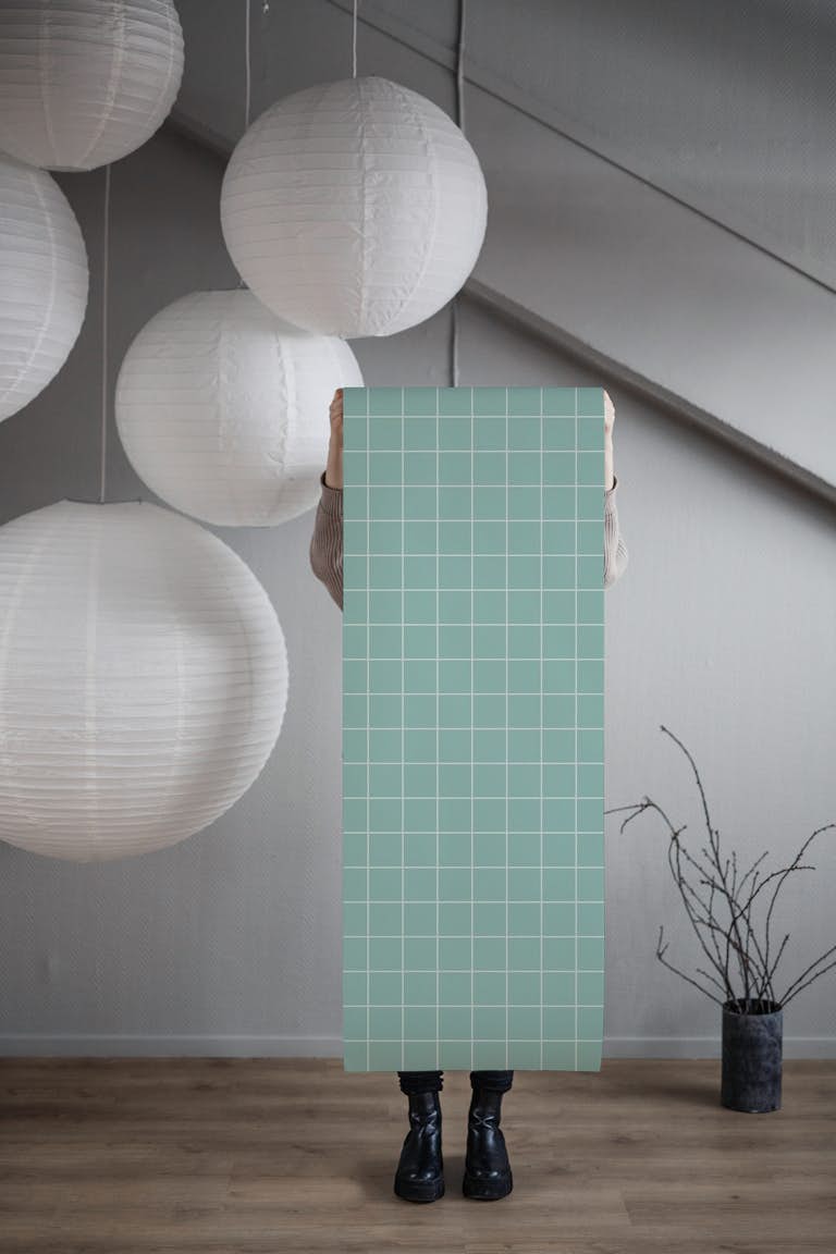 Grid Pattern - Light Blue with Small Grid papel de parede roll