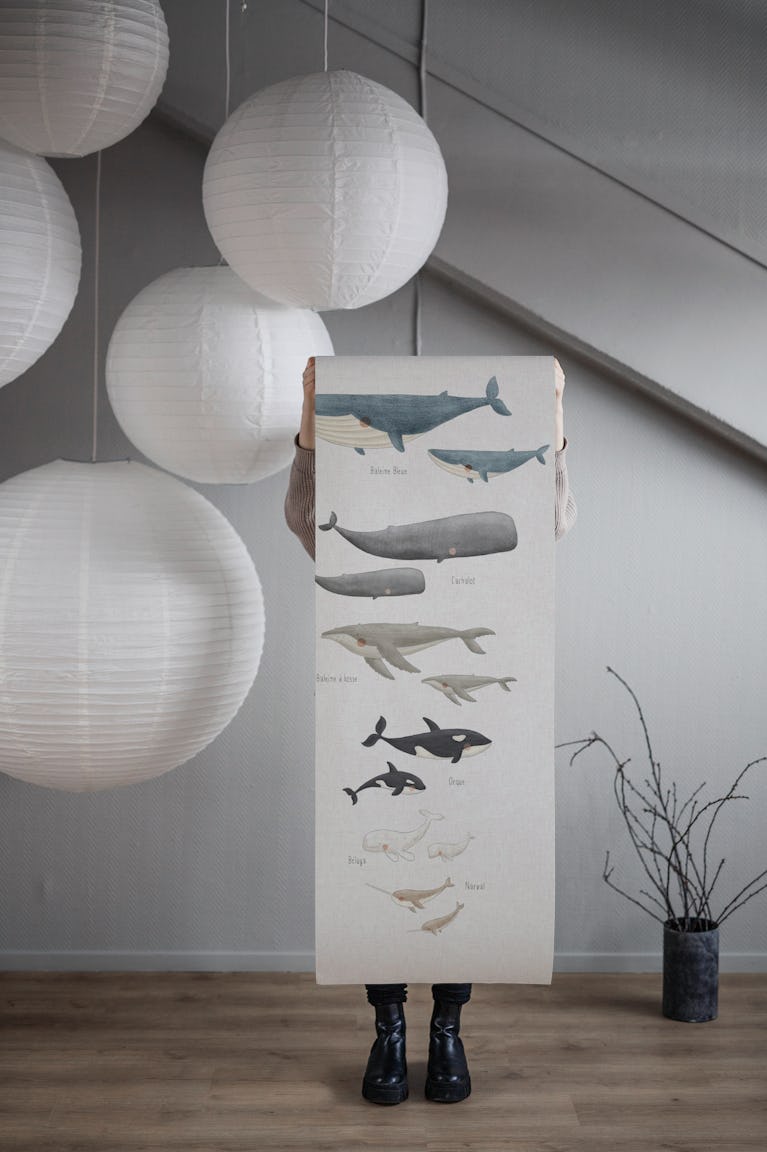 Gentle Giant Whales in French wallpaper roll