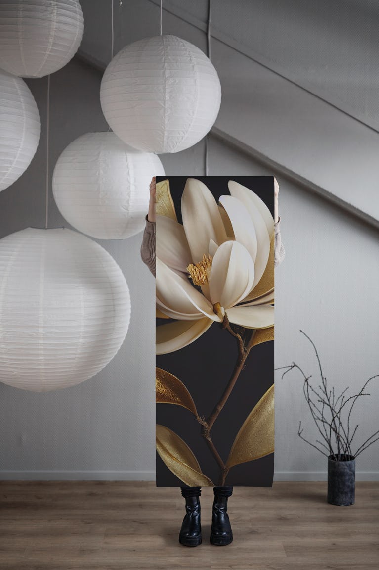 Golden Magnolia Bloom wallpaper roll