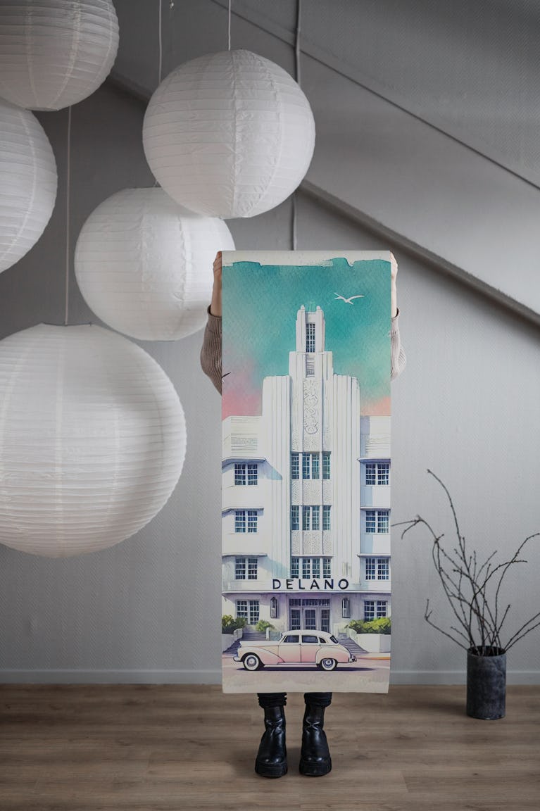 Vintage Delano Hotel Poster, Miami Beach wallpaper roll