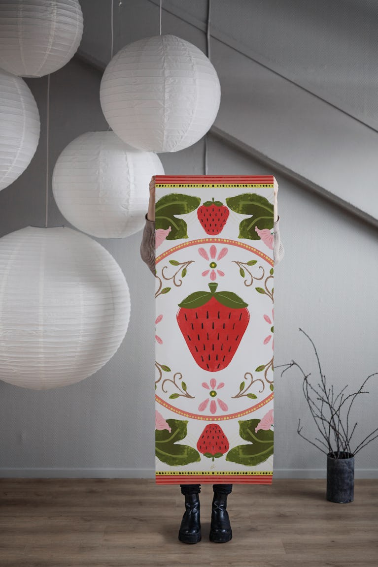 Strawberry Garden Delight wallpaper roll
