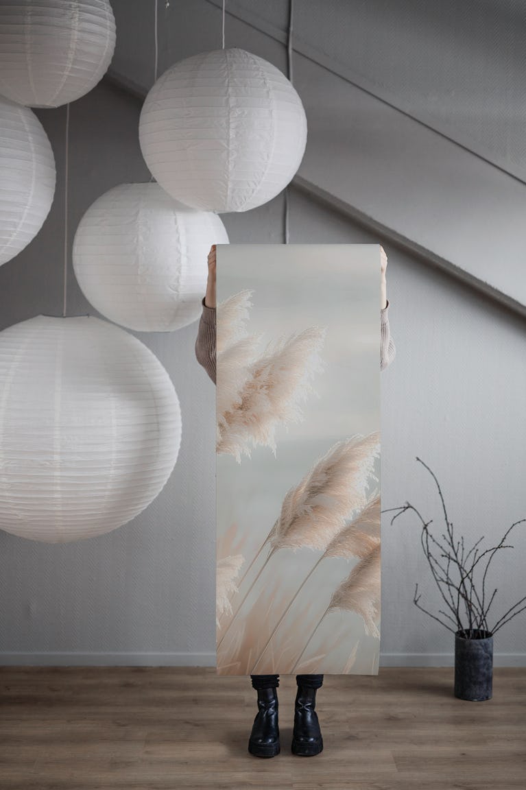 Poetry by the sea - Pampas grass in focus wallpaper roll