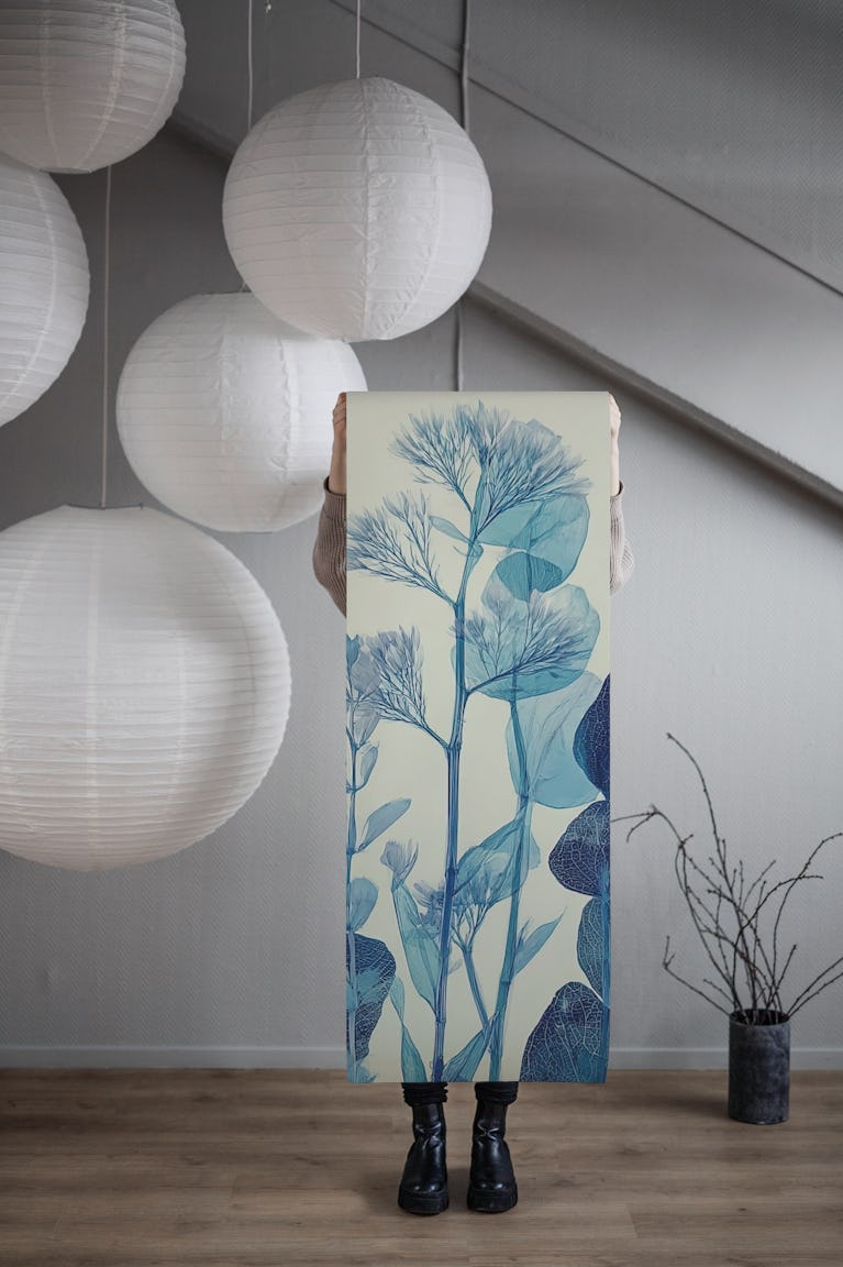 Blue Botanica Leaves wallpaper roll