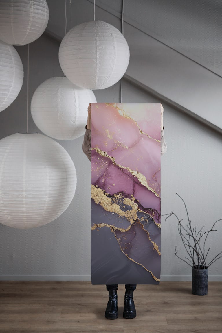 Lavender and Gold Waves wallpaper roll