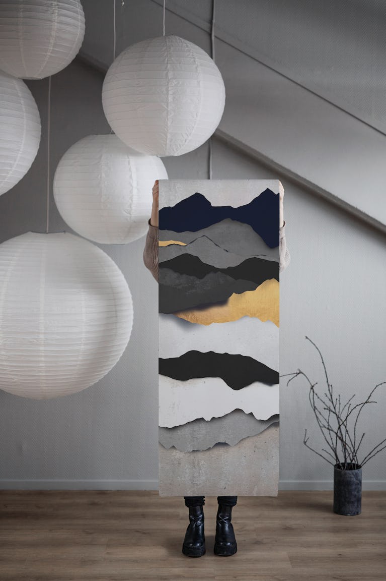 Abstract Mountains Gold wallpaper roll