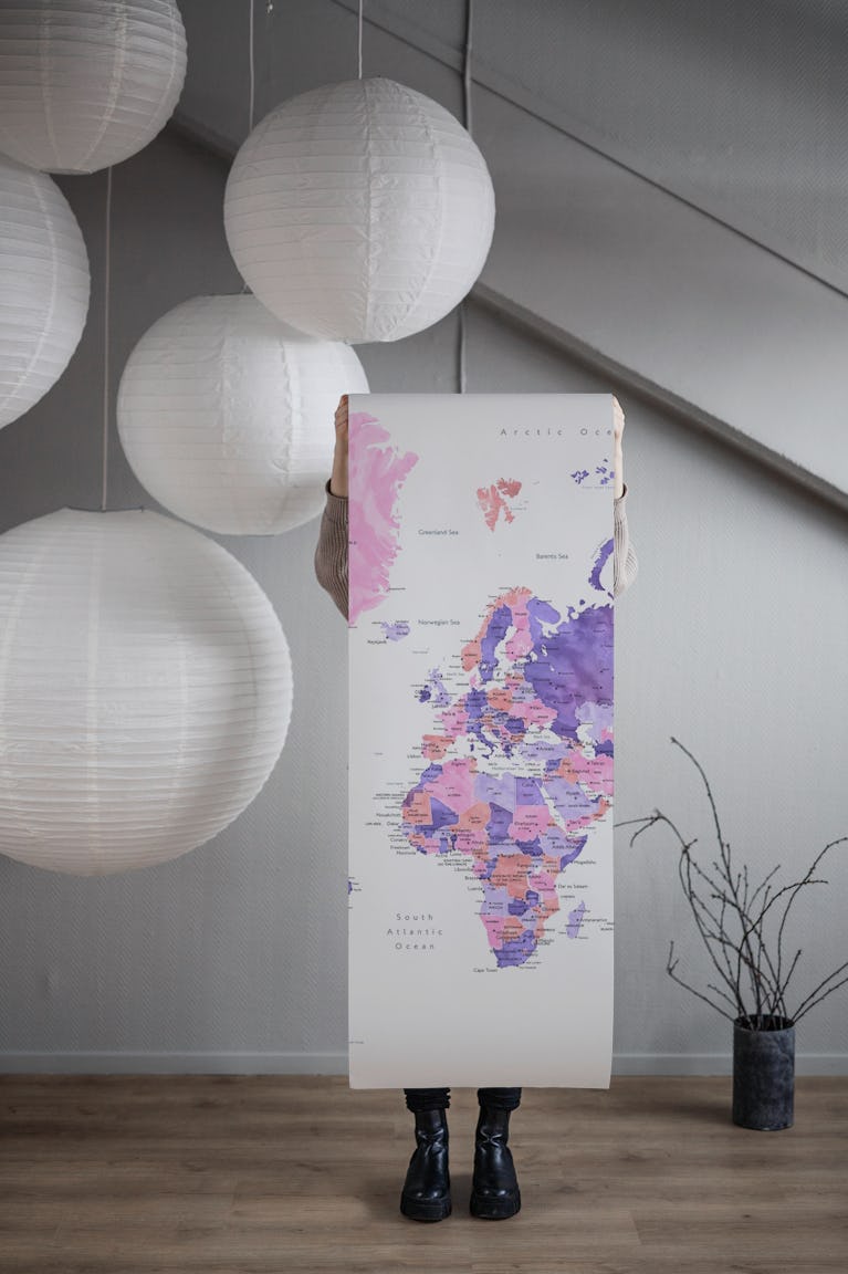 Brandie world map with cities wallpaper roll