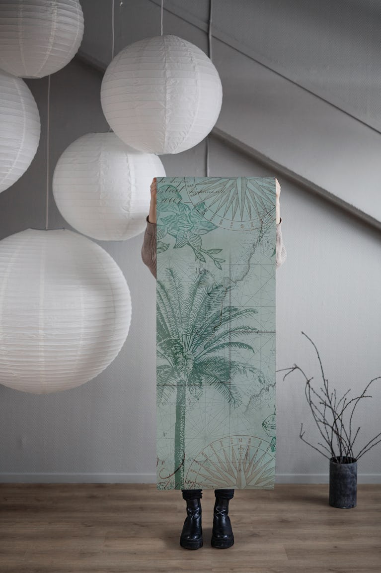 Vintage Map Tropical Jungle wallpaper roll