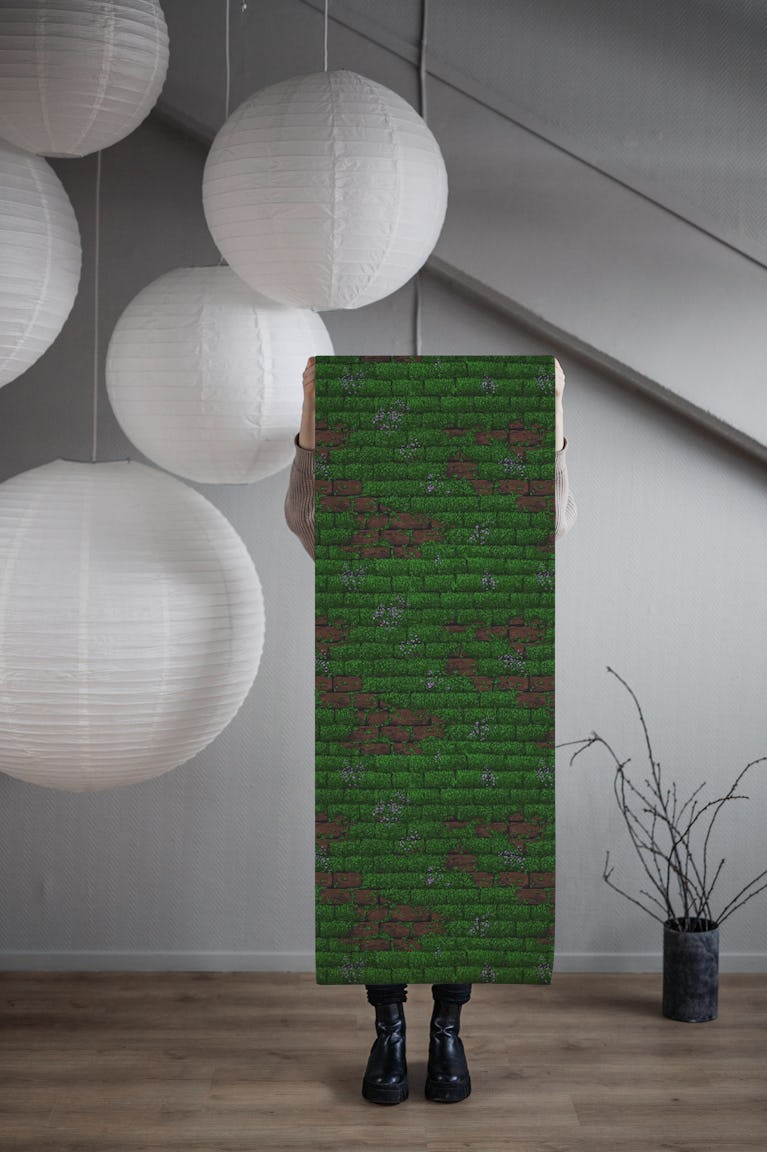 Moss on brick wall wallpaper roll
