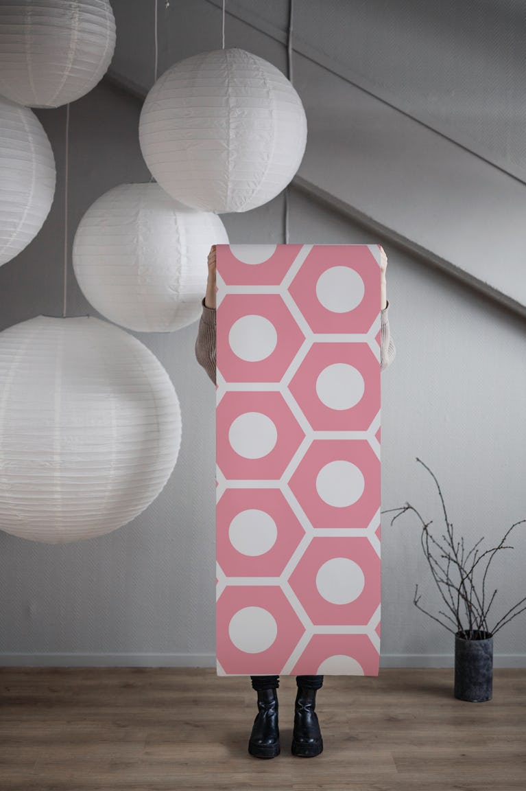 Pink White Hexagon Pattern wallpaper roll