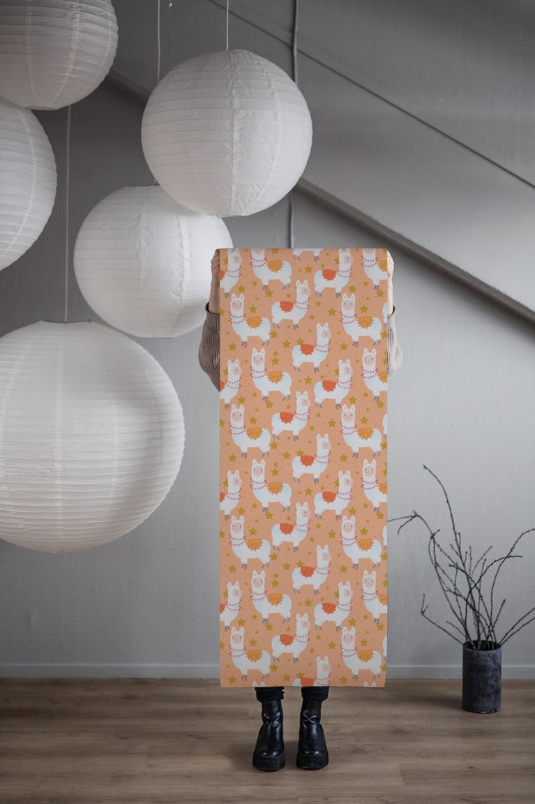Happy Llamas on Orange wallpaper roll