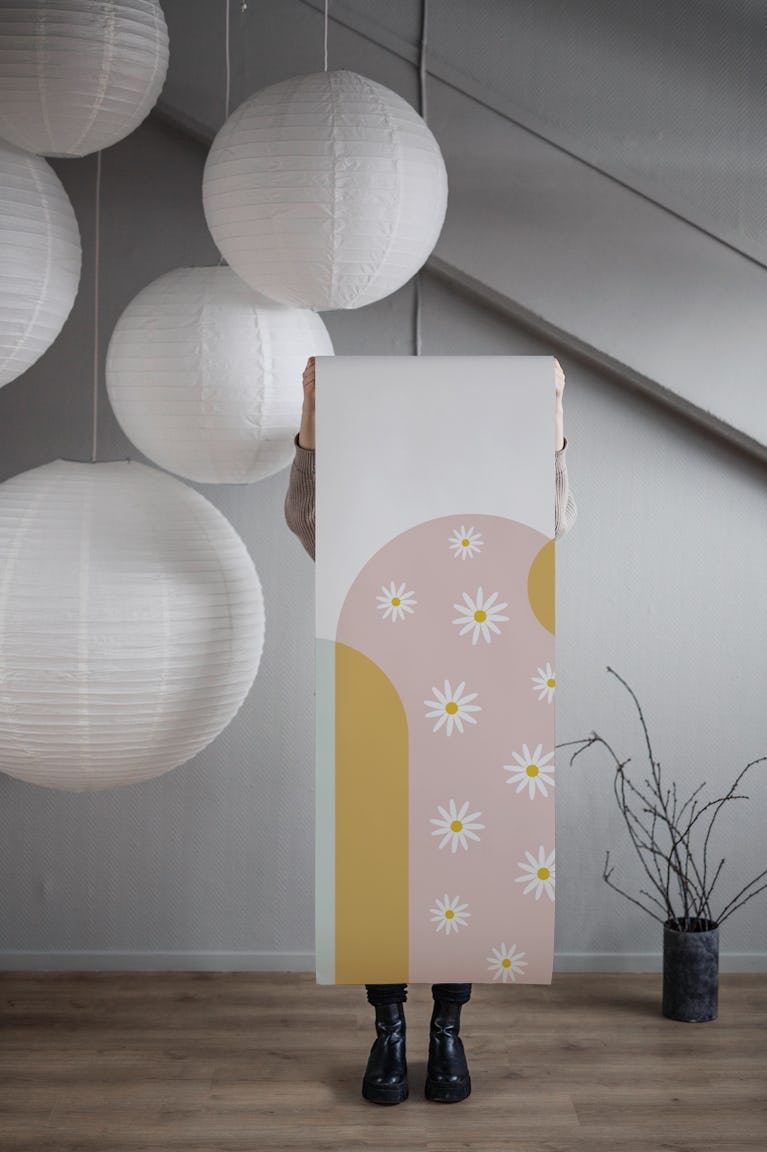 Modern Boho Daisy Arch wallpaper roll