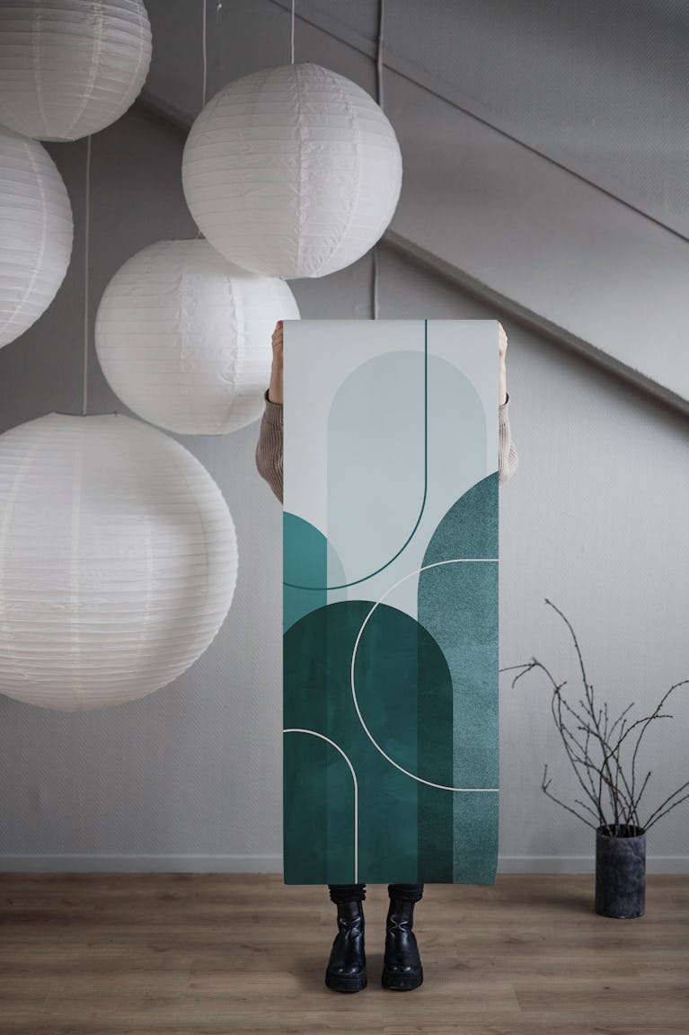 Teal Mid Century Arches wallpaper roll