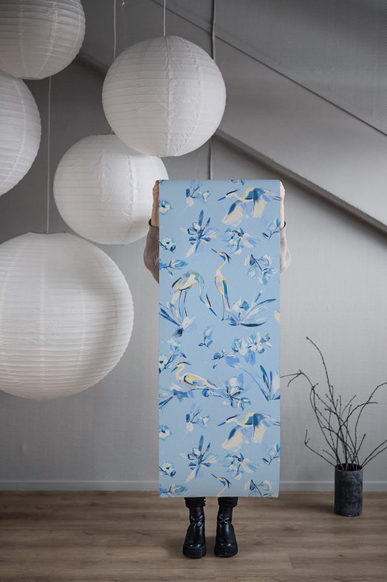 Sunrise with Herons in Blue wallpaper roll