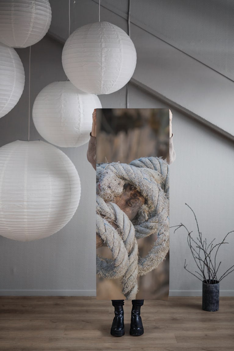 Old Rope Tied On Driftwood wallpaper roll