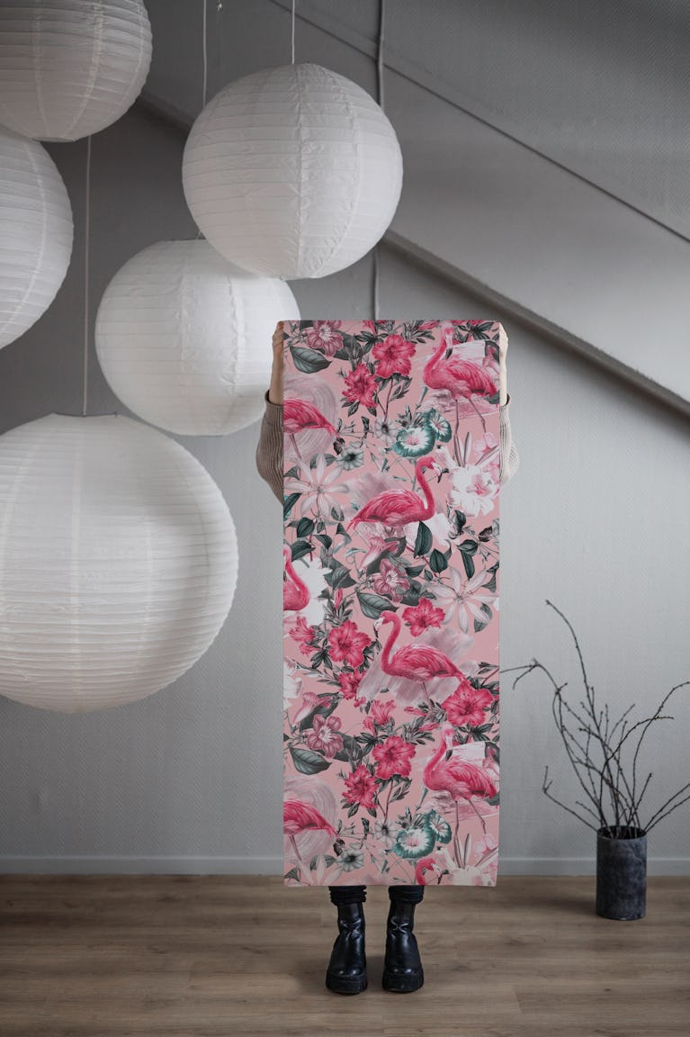 Floral and Flemingo III Pattern wallpaper roll
