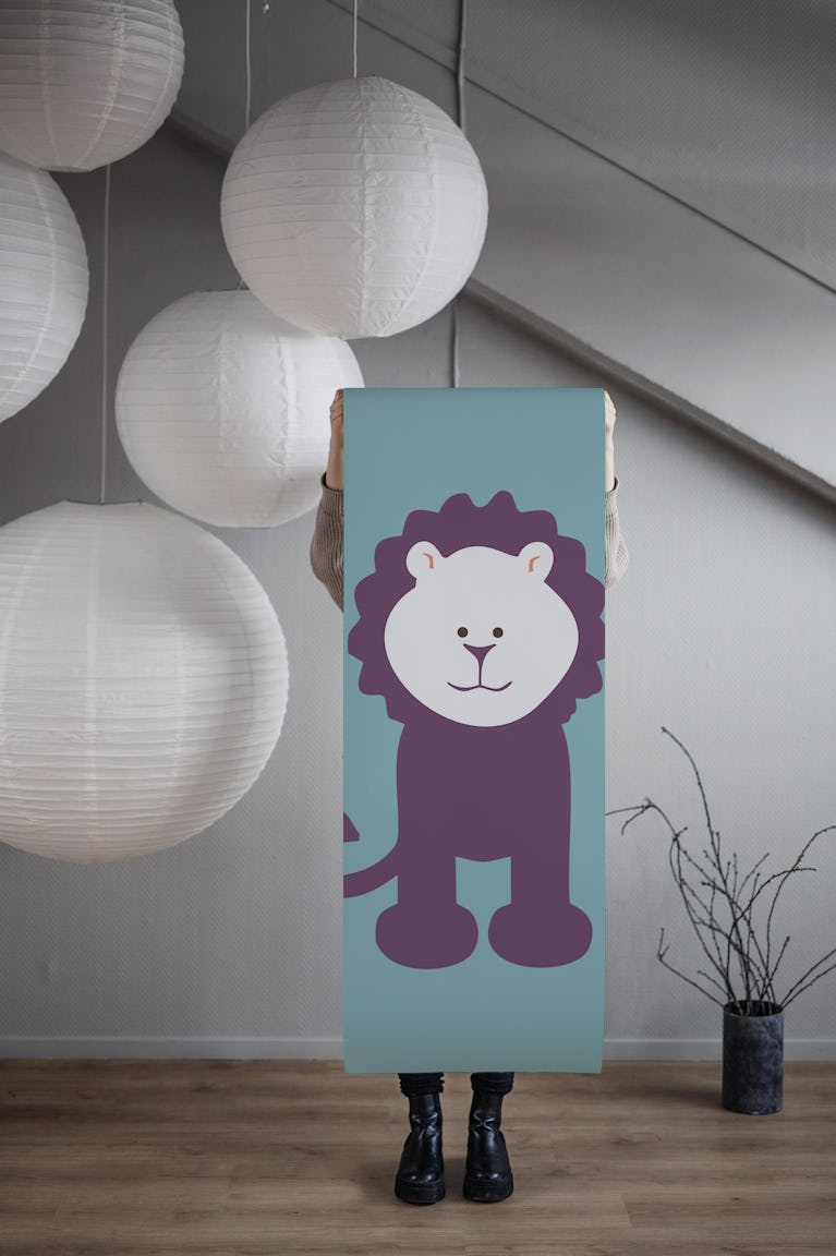 Teal blue lion art wallpaper roll