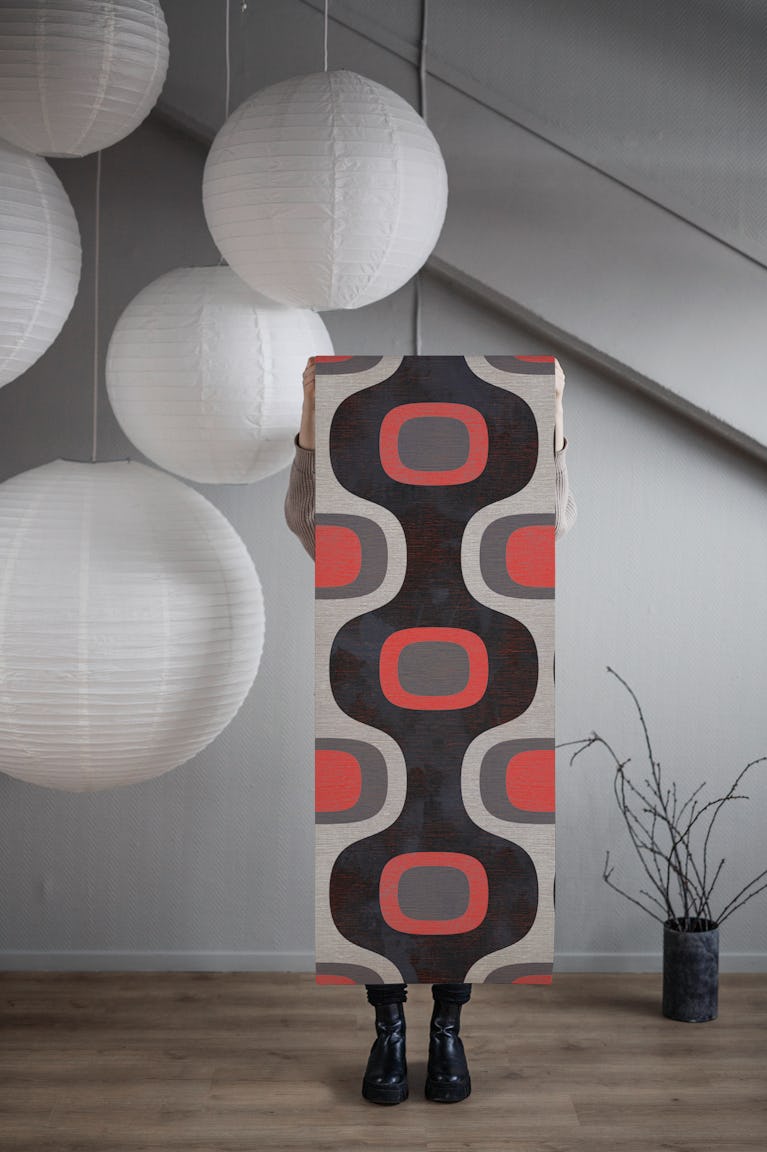 Mid-Century Luxury Linen Cream Black Red wallpaper roll