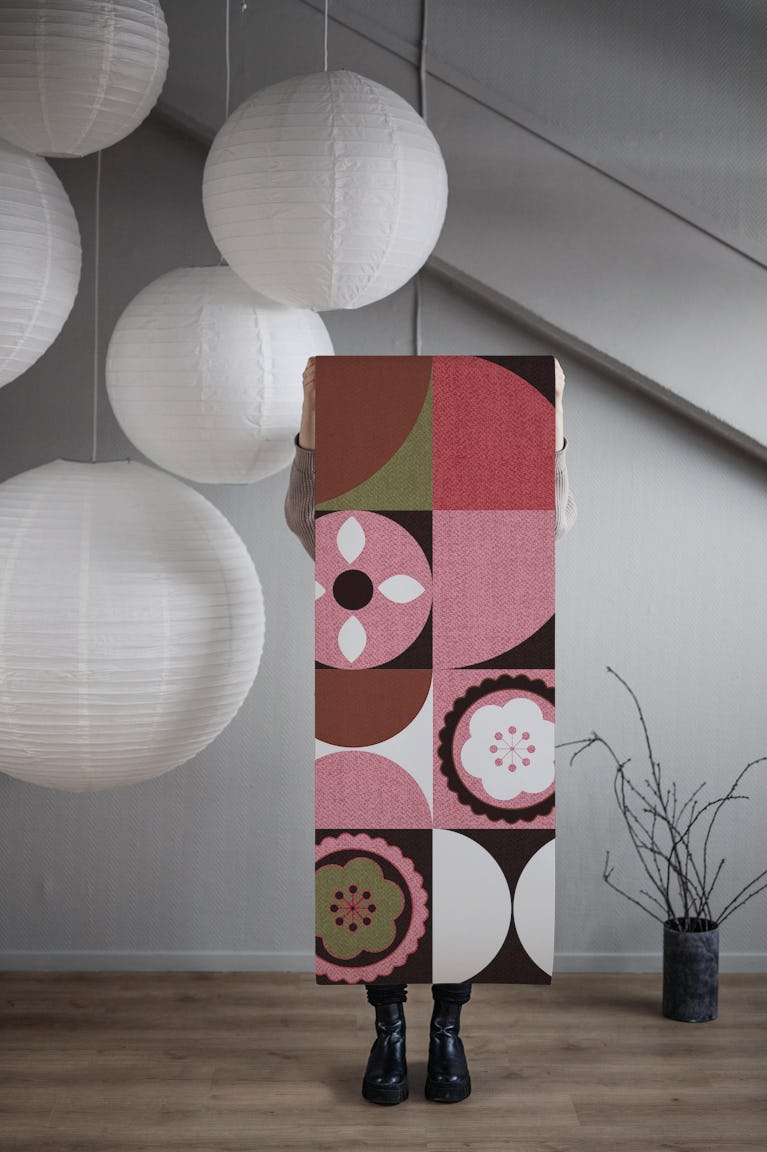 Scandi Floral Bauhaus Geometry wallpaper roll