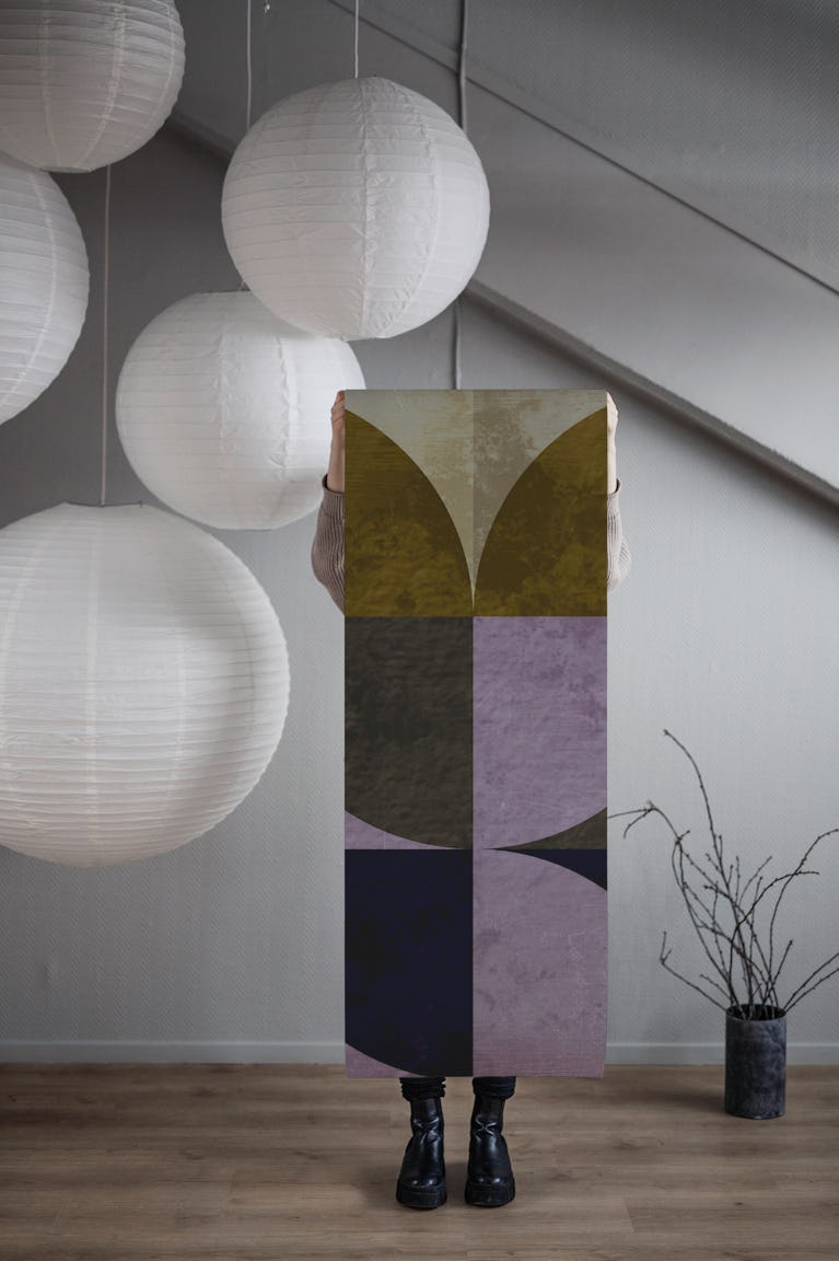 Mid Century Bauhaus Geometric Watercolor wallpaper roll