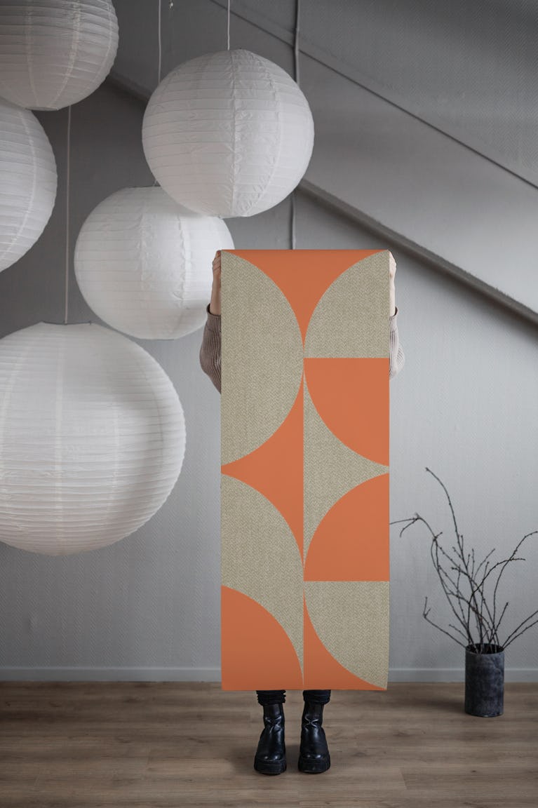 Mid-Century Muted Geo Beige Coral wallpaper roll