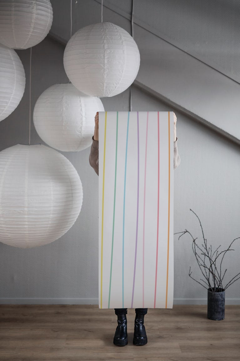 Pastel Rainbow Stripes Hand Drawn wallpaper roll