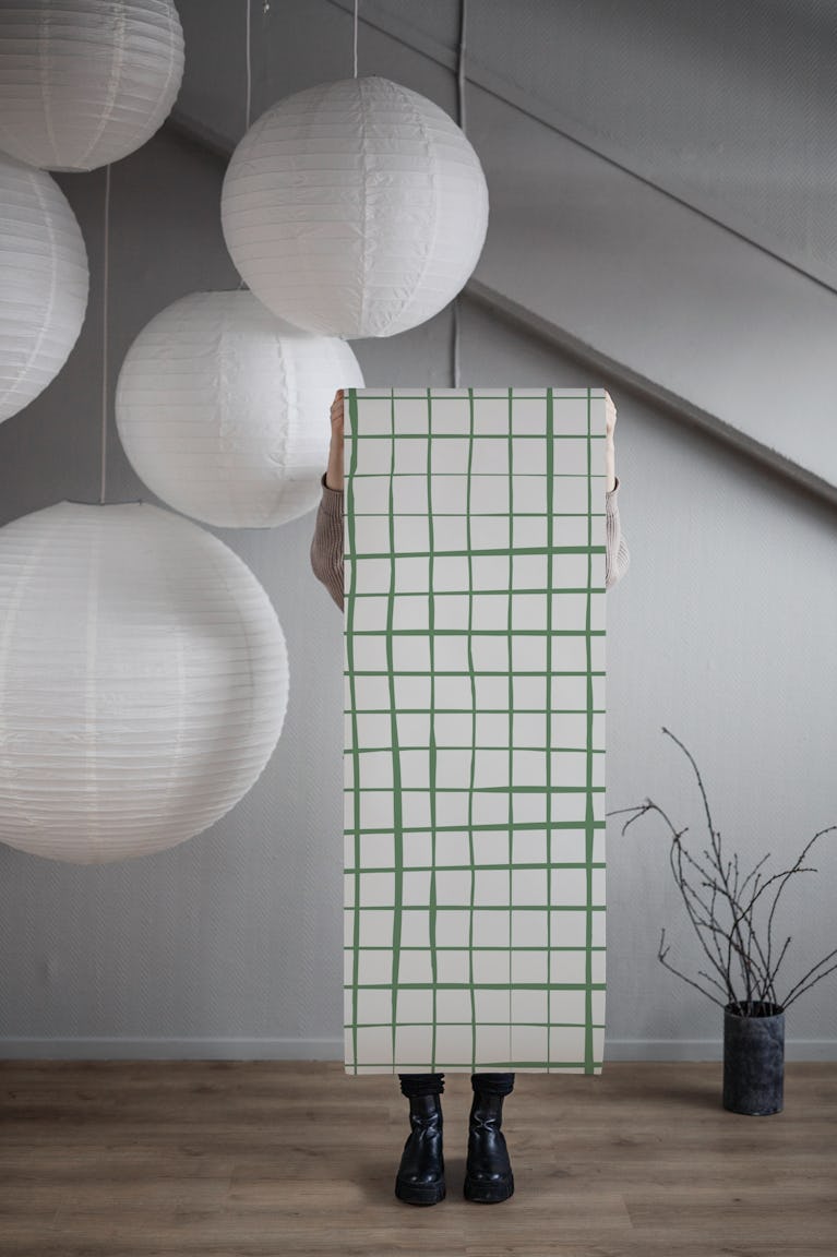 Stripes Grid Green wallpaper roll
