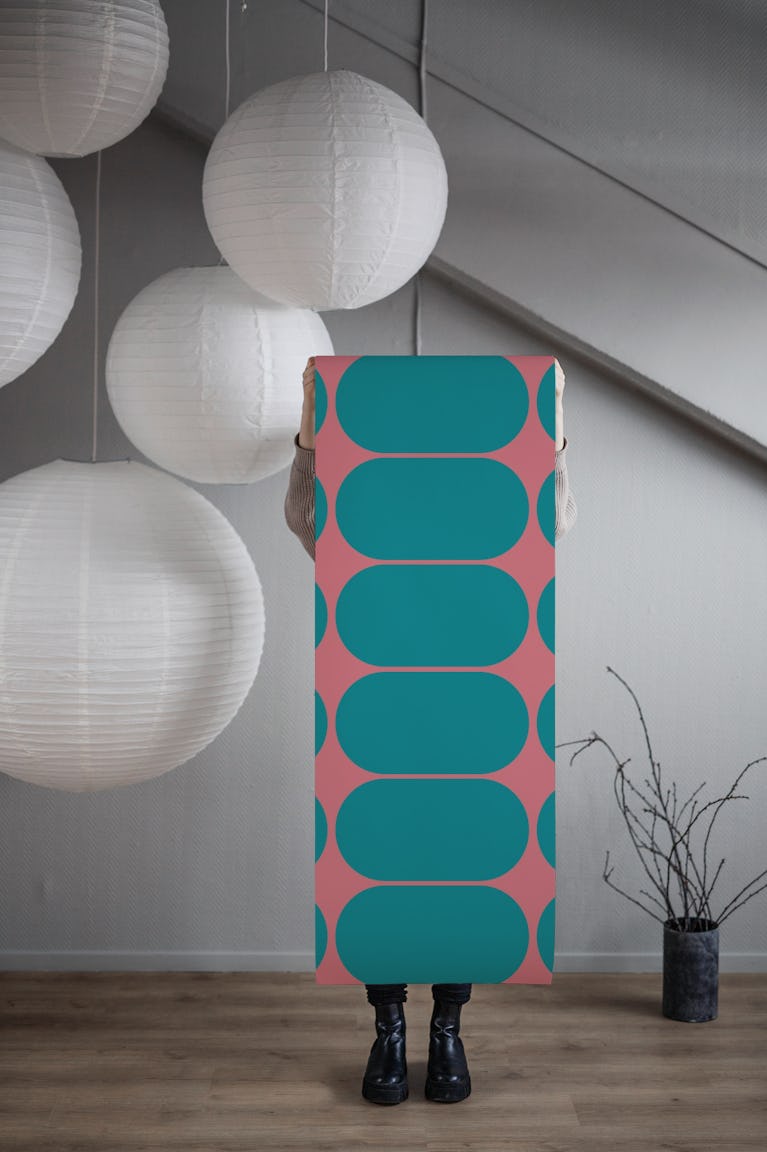 Modern Teal Retro Pebbles wallpaper roll