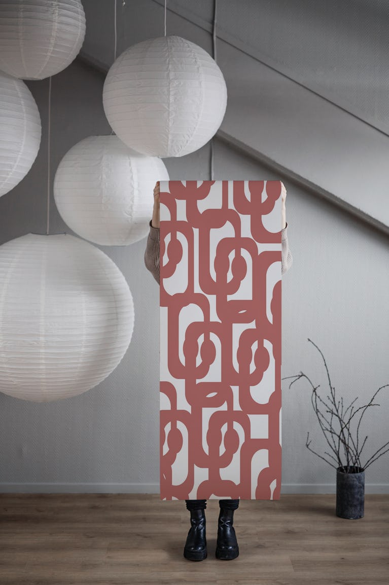Mid Century Modern Loops Maroon and White wallpaper roll